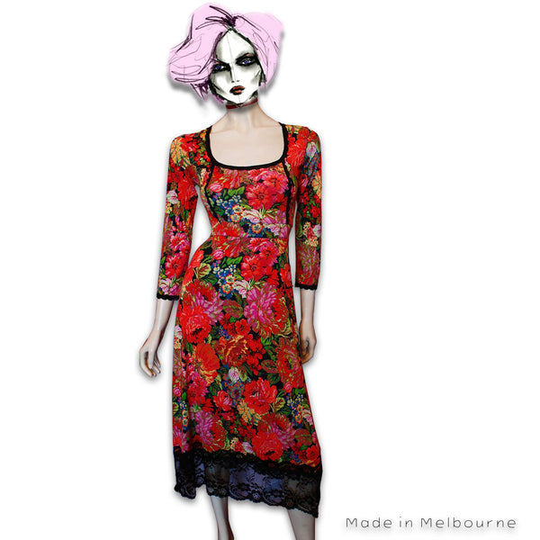 floral dress with 3 quarter sleeves